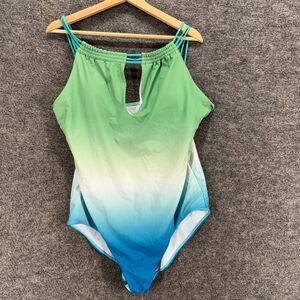 Chicsoul Swimsuit Women 3XL Blue Ombre Sleeveless One Piece Round Neck Swimwear